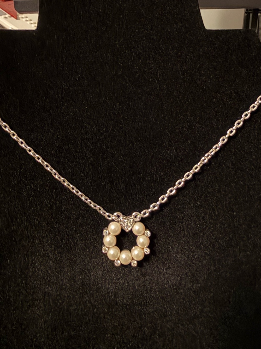 D'Orlan Silver Pearl Heart Necklace